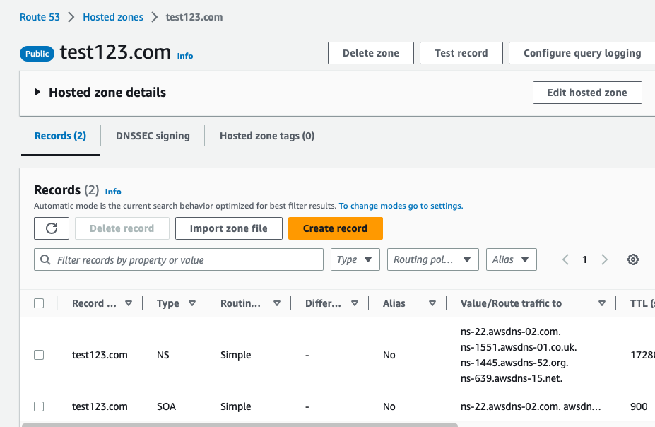 Create New Hosted Zone