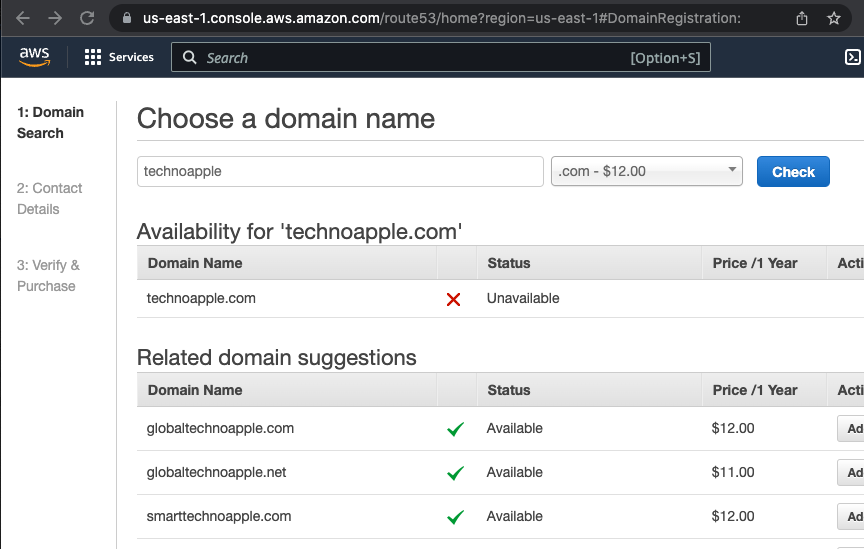 AWS Route 53 Register Domain