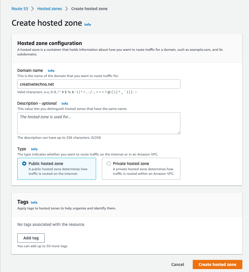 Create hosted zone