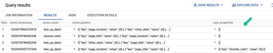 big query with user properties